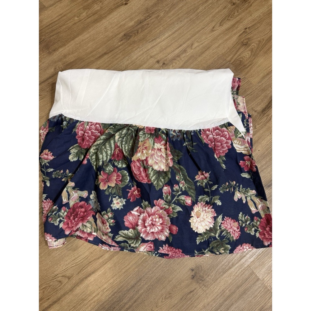 VTG‎ Dan River Bedskirt Queen Navy Blue Pink Rose Floral Gatehouse 90s USA Clean